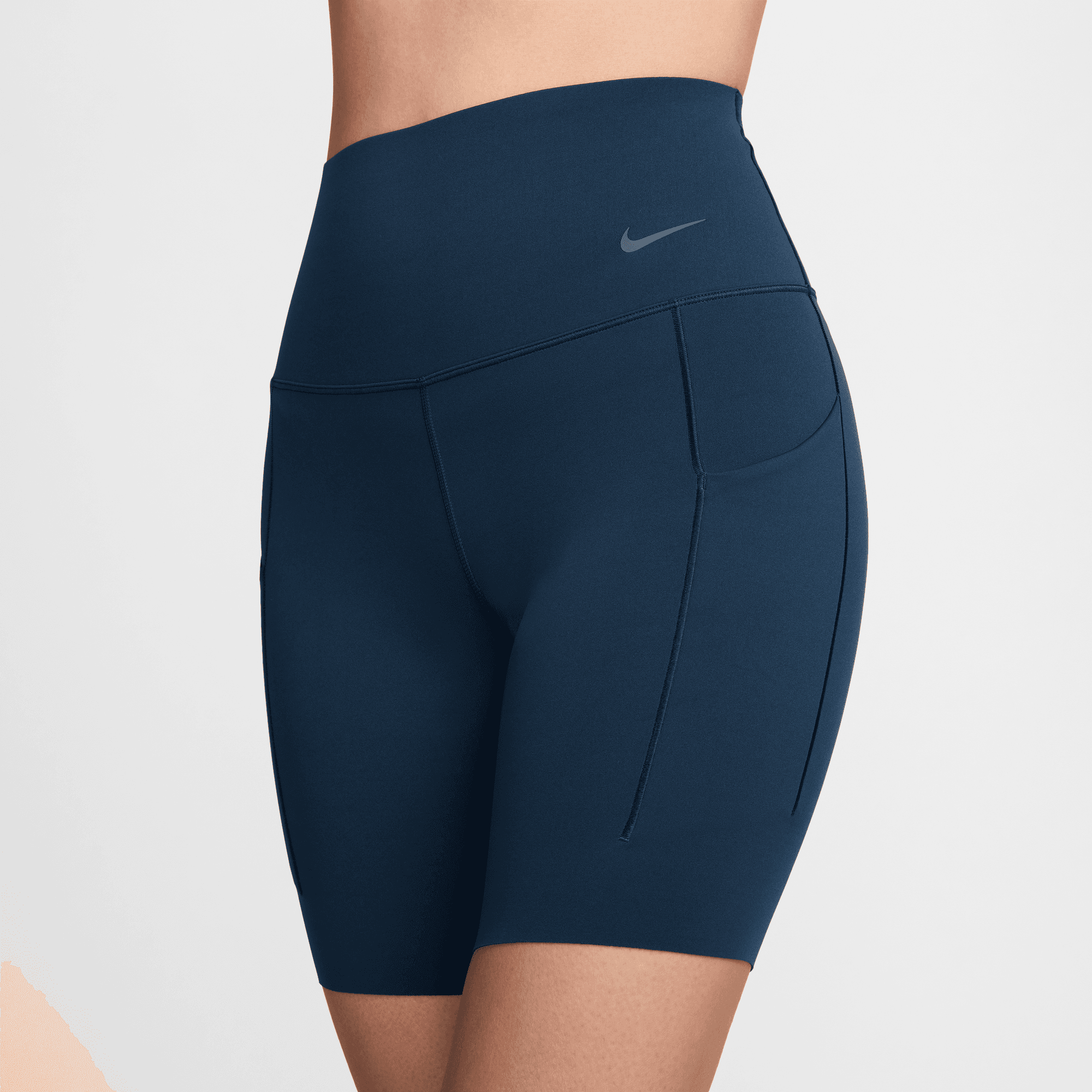 NIKE UNIVERSA WOMEN'S MEDIUM-SUPPORT HIGH-WAISTED 8" BIKER SHORTS WITH POCKETS